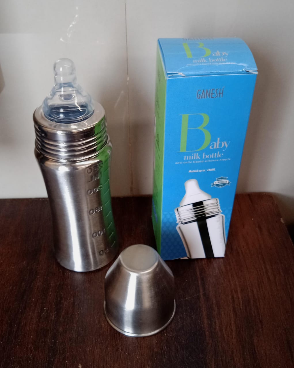 Ganesh Stainless Steel Baby Feeding Bottle for New Born Infants Toddler 250 ML