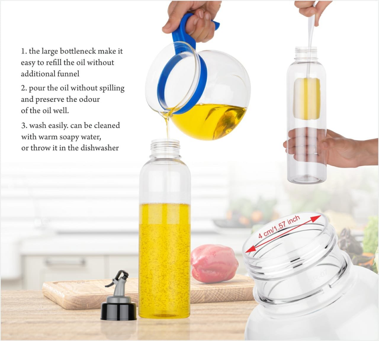 1-liter transparent plastic bottle for oil, easy to use anHiru Living.