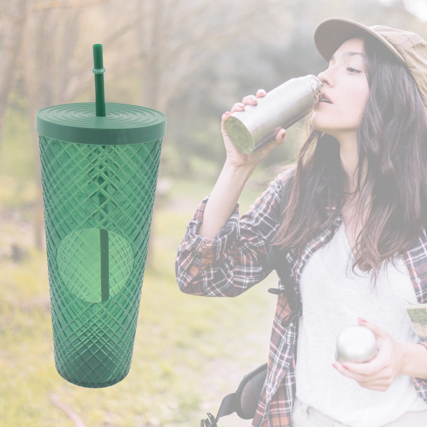 Cup with Straw & LED Lighting Reusable Matte Studded Tumbler (1 Pc)