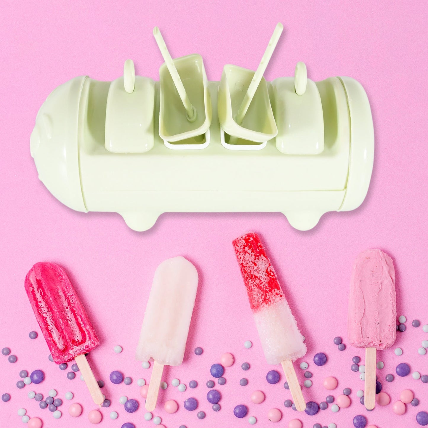 Cartoon Ice Candy Mold – 4-Cup Multicolor Set (1 Pc)