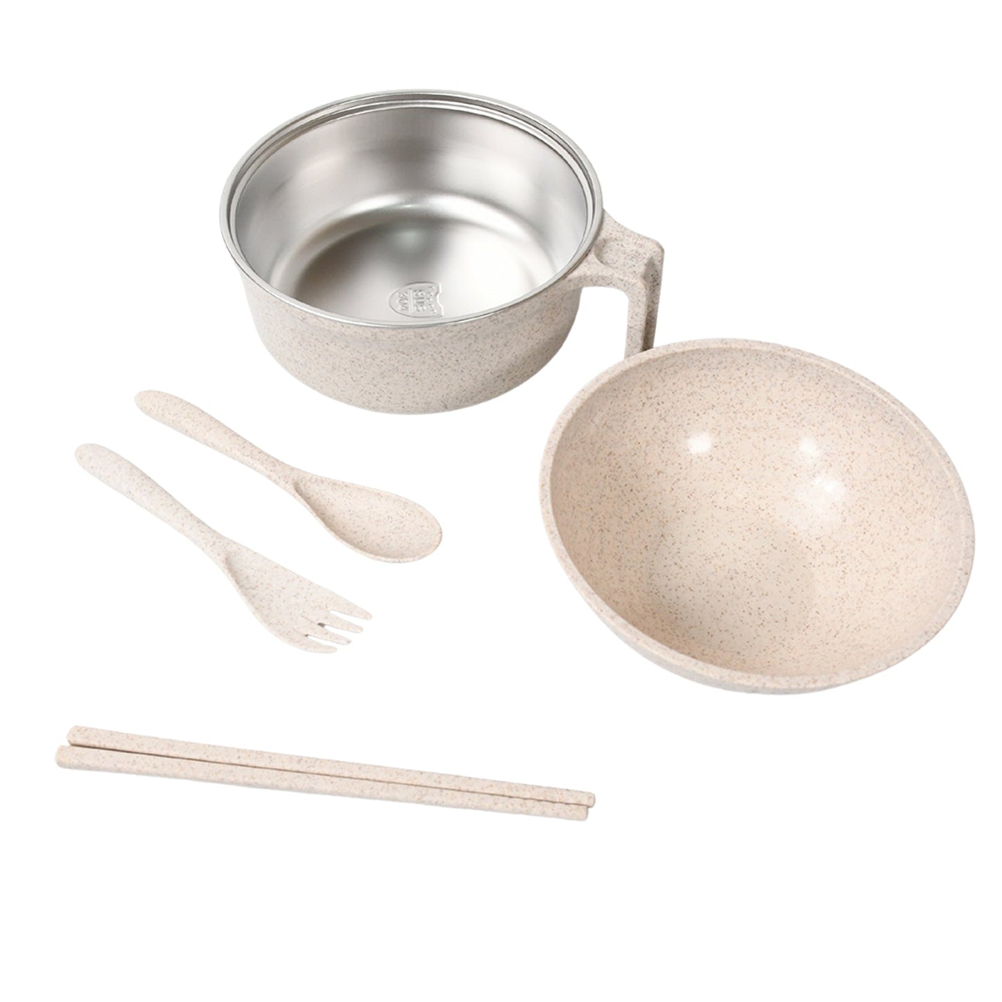 Rice Bowl Noodle Set – 6 Pcs with Lid, Handle & Cutlery