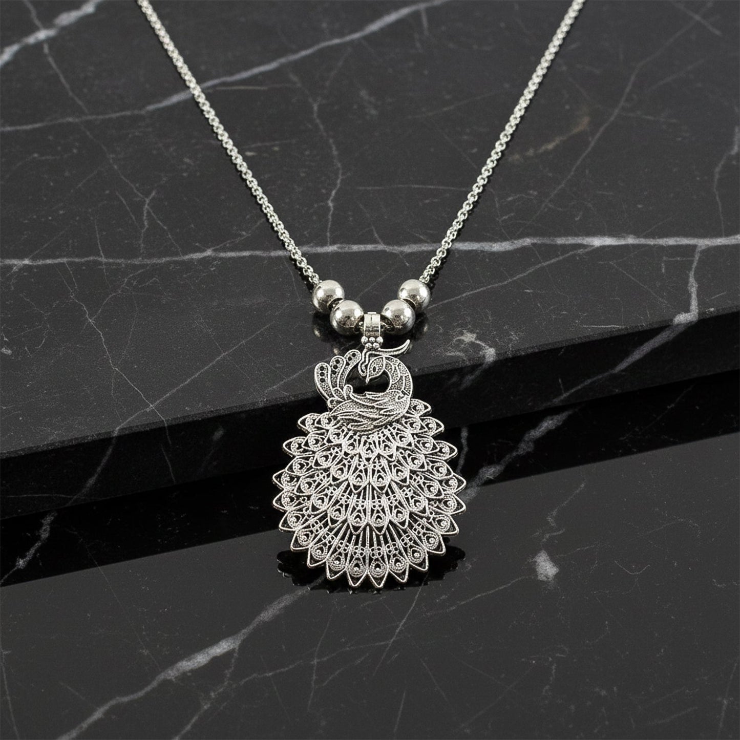 Peacock oxidized pendant necklace
